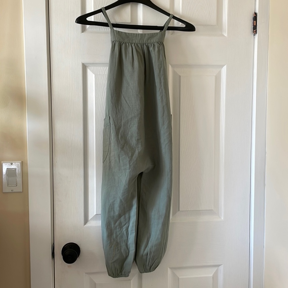 Open edit kids jumpsuit overall sage green lily pad organic cotton
